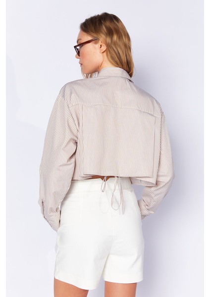 Taş Bağlama Detaylı Çift Cepli Çizgili Gömlek| EK1000169147-9147 indirimleri