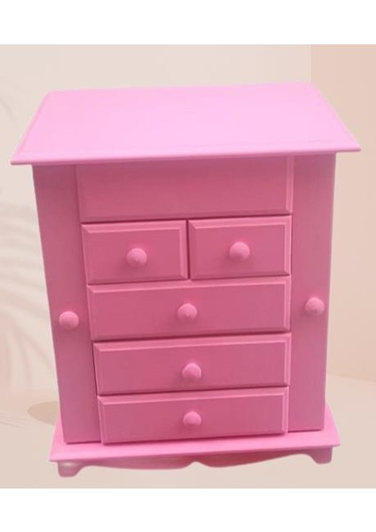 Hobi Takı Kutu Makyaj Şifonyer 90389 Model 9çekmece Parlak Pembe Ahşap Mdf Elyapım