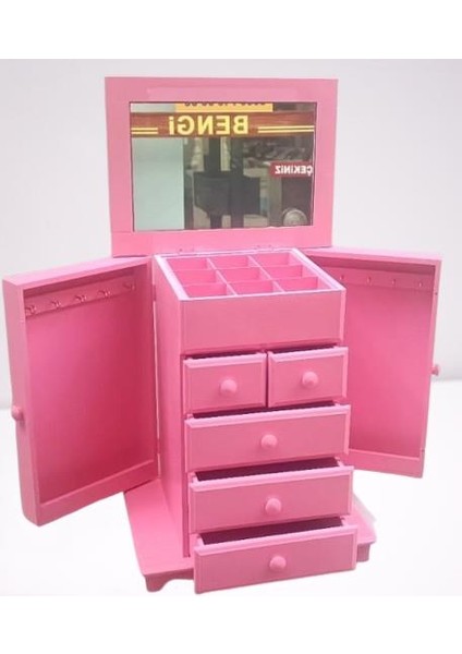 Hobi Takı Kutu Makyaj Şifonyer 90389 Model 9çekmece Parlak Pembe Ahşap Mdf Elyapım modelleri