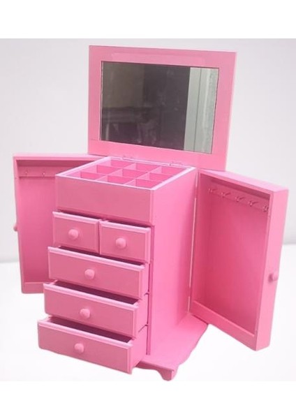 Hobi Takı Kutu Makyaj Şifonyer 90389 Model 9çekmece Parlak Pembe Ahşap Mdf Elyapım fırsatları