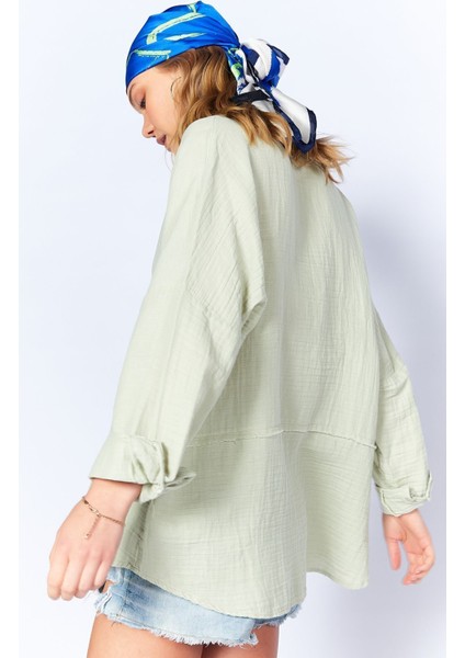 Çağla Müslin Uzun Yıkamalı Oversize Rahat Kalıp Parçalı Kadın Düz Basic Gömlek| EDI100166905-6905 fiyatları