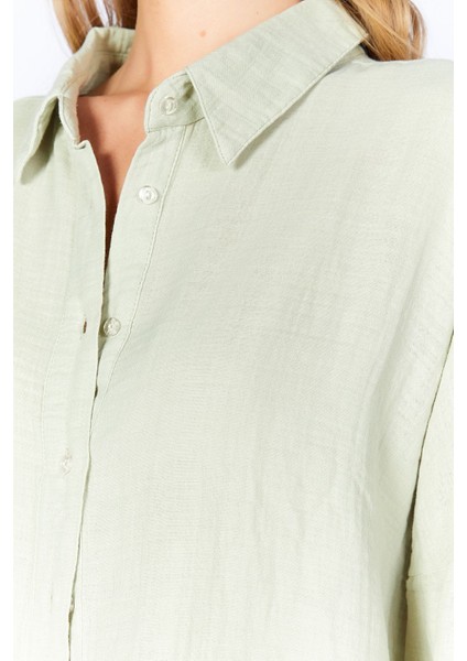 Çağla Müslin Uzun Yıkamalı Oversize Rahat Kalıp Parçalı Kadın Düz Basic Gömlek| EDI100166905-6905 fırsatları