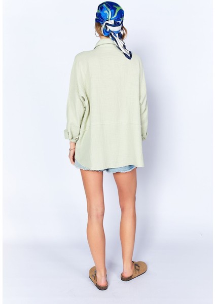 Çağla Müslin Uzun Yıkamalı Oversize Rahat Kalıp Parçalı Kadın Düz Basic Gömlek| EDI100166905-6905 indirimleri