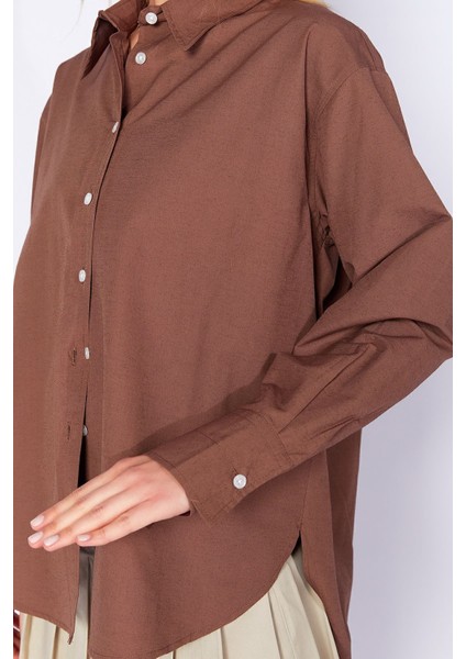 Kahve Kadın Rahat Kesim Poplin Gömlek| EK100163867-3867 fırsatları
