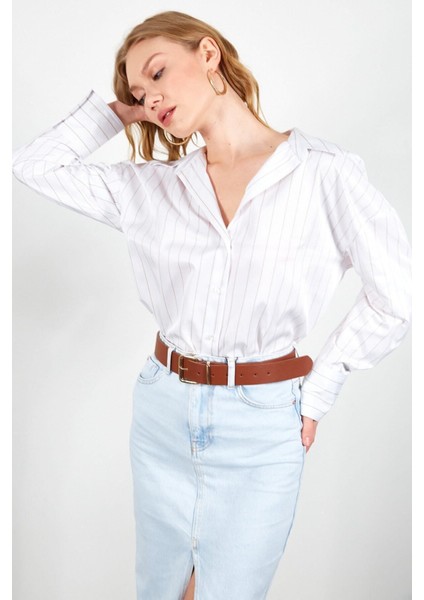 Bej Çizgili Kadın Gömlek| EK334862-7431 fiyatları