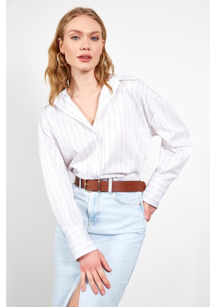 Bej Çizgili Kadın Gömlek| EK334862-7431 modelleri