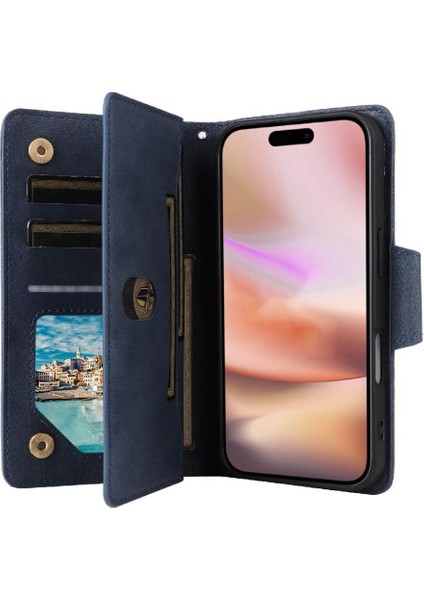IPhone 16 Için Kılıf Fermuar Cüzdan Kapak Kart Tutucu Manyetik Deri ile (Yurt Dışından) modelleri