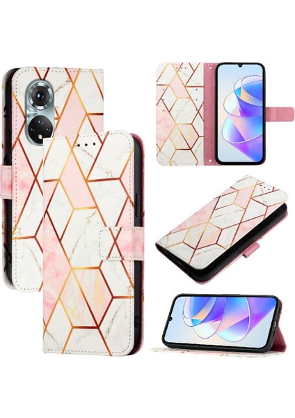 Onur 50 Pro Pu Deri Mermer Desen Cüzdan Kickstand Için Kılıf (Yurt Dışından)
