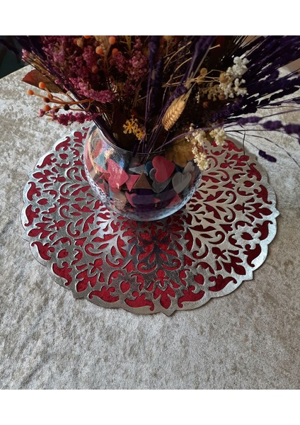 Orta Sehpa Runneri/masa Örtüsü/ Kadife/s.deri Işlemeli/bordo GÜMÜŞ/46CM