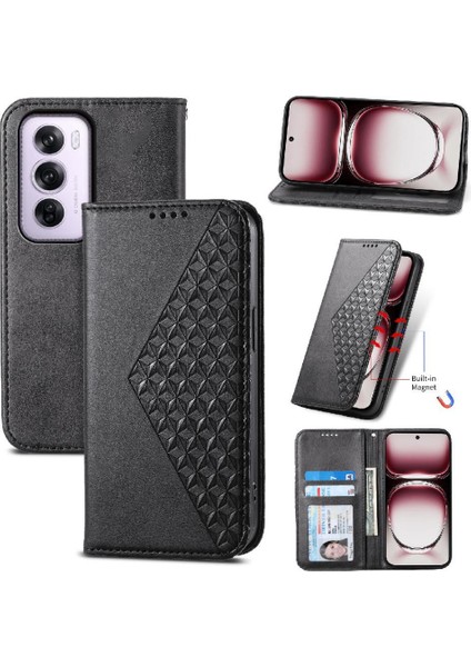 Oppo Oppo 12 Pro 5g Için Flip Case Standı El Kayışı Eşkenar Dörtgen Şekli Günlük Kullanım (Yurt Dışından)