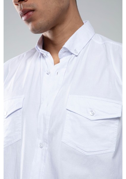 Beyaz Erkek Çift Cep Kapaklı Slim Fit Gömlek| EE1008783-8783 fırsatları