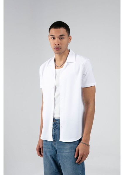 Beyaz Erkek Slim Fit Apaş Yaka Yazlık Gömlek| EE1007927-7927 modelleri
