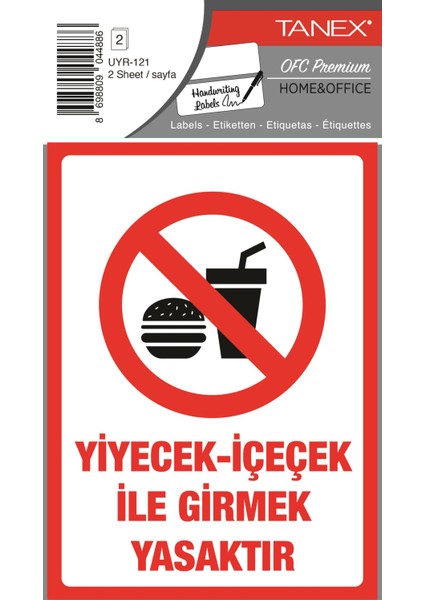 UYR 121 Yiyecek Ikaz Etiketi 2'li Paket