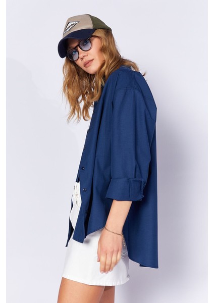 Lacivert Kadın Rahat Kesim Poplin Gömlek| EK100163867-3867 fiyatları