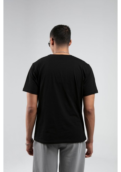 Siyah Bisiklet Yaka Kısa Kollu Baskılı %100 Pamuklu T-Shirt| EE10008844-8844 indirimleri