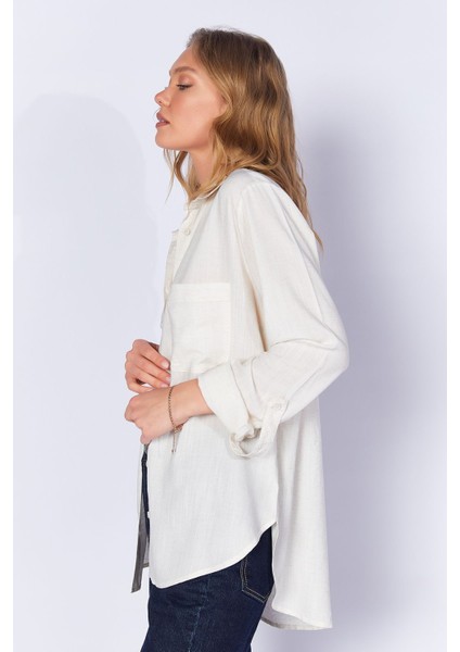Naturel Cepli Keten Efektli Kadın Gömlek| MKS163420-01-3420 fiyatları