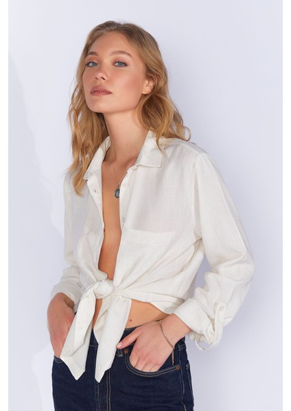 Naturel Cepli Keten Efektli Kadın Gömlek| MKS163420-01-3420 modelleri