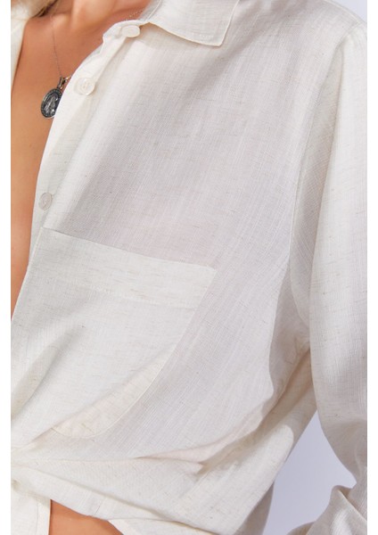 Naturel Cepli Keten Efektli Kadın Gömlek| MKS163420-01-3420 fırsatları