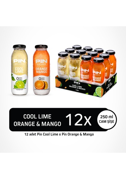 Cool Lime & Pin Orange Mango - Şekersiz & Kalorisiz - 250 ml x 12 Adet