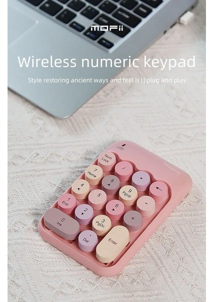 Rabbit Tech Renkli Daktilo Tarzı Vintage Kablosuz Wıreless Numeric Keypad 18 Tuşlu Sayısal Klavye Numpad