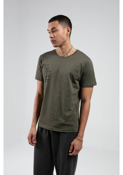 Haki Bisiklet Yaka Kısa Kollu Baskılı %100 Pamuklu T-Shirt| EE10008844-8844 fiyatları