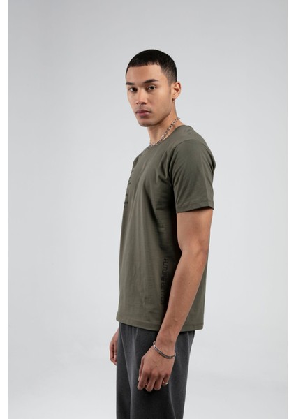 Haki Bisiklet Yaka Kısa Kollu Baskılı %100 Pamuklu T-Shirt| EE10008844-8844 modelleri