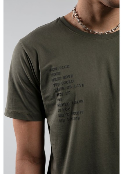 Haki Bisiklet Yaka Kısa Kollu Baskılı %100 Pamuklu T-Shirt| EE10008844-8844 fırsatları