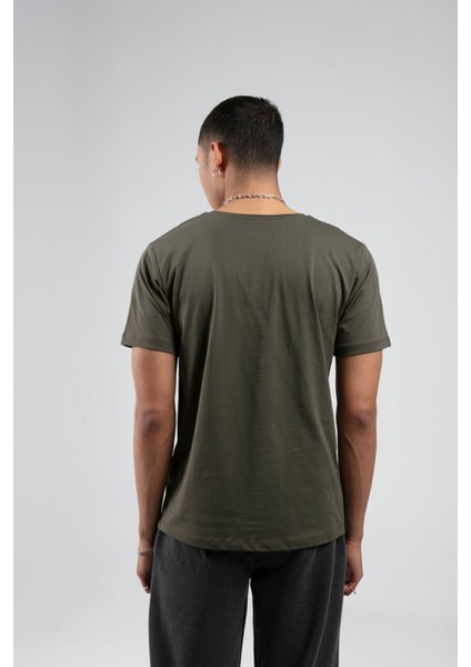 Haki Bisiklet Yaka Kısa Kollu Baskılı %100 Pamuklu T-Shirt| EE10008844-8844 indirimleri