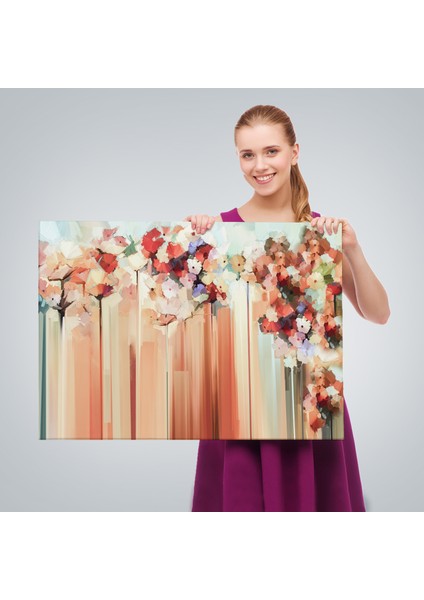 Soyut Çiçekler Yağlıboya Görünüm Dekoratif Kanvas Duvar TABLOSU-3540 fırsatları