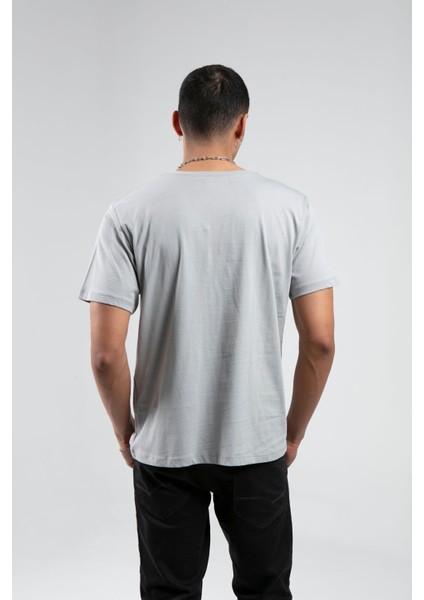 Boyama Gri Bisiklet Yaka Kısa Kollu Baskılı %100 Pamuklu T-Shirt| EE10008844-8844