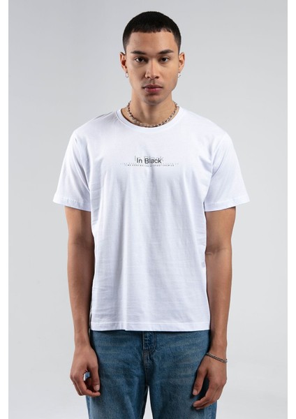 Beyaz Bisiklet Yaka Kısa Kollu Baskılı %100 Pamuklu T-Shirt| EE10008848-8848