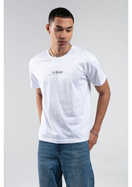 Beyaz Bisiklet Yaka Kısa Kollu Baskılı %100 Pamuklu T-Shirt| EE10008848-8848 fiyatları