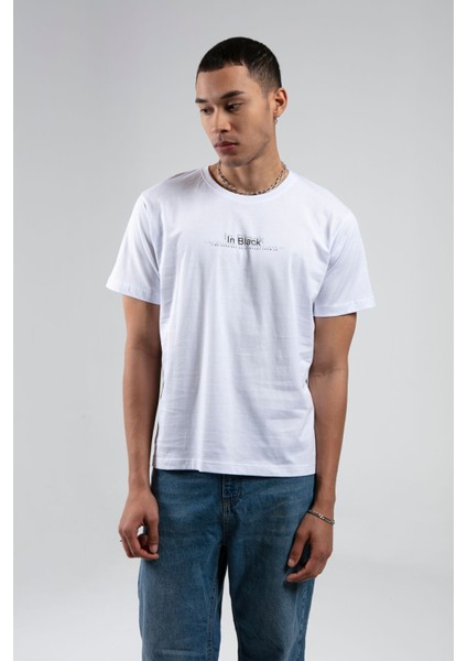 Beyaz Bisiklet Yaka Kısa Kollu Baskılı %100 Pamuklu T-Shirt| EE10008848-8848 fırsatları