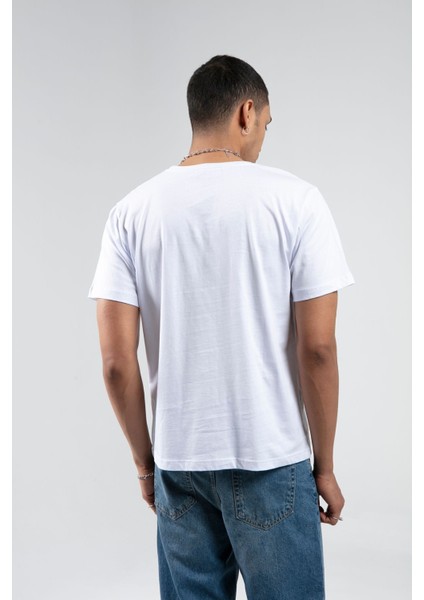 Beyaz Bisiklet Yaka Kısa Kollu Baskılı %100 Pamuklu T-Shirt| EE10008848-8848 indirimleri