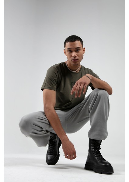 Haki Bisiklet Yaka Kısa Kollu Baskılı %100 Pamuklu T-Shirt| EE10008848-8848 fiyatları