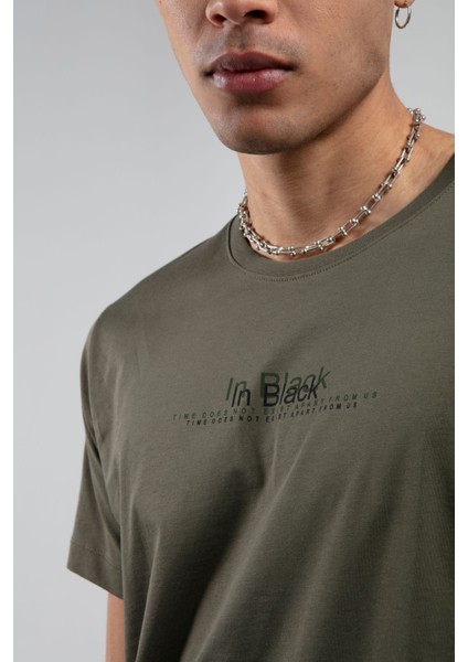 Haki Bisiklet Yaka Kısa Kollu Baskılı %100 Pamuklu T-Shirt| EE10008848-8848 fırsatları