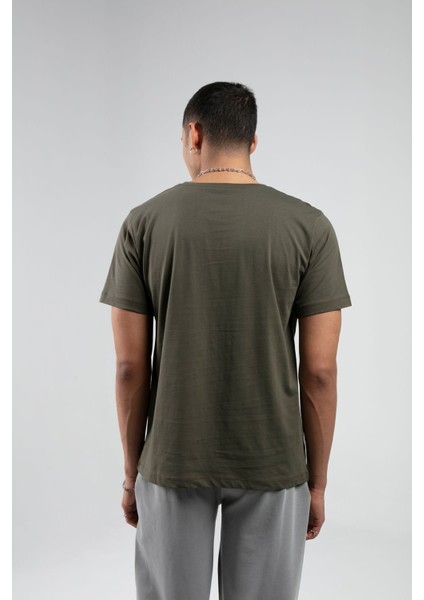 Haki Bisiklet Yaka Kısa Kollu Baskılı %100 Pamuklu T-Shirt| EE10008848-8848 indirimleri