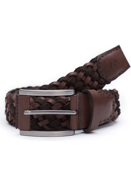 El Yapımı Koyu Kahverengi Örgü Deri Kemer fiyatları
