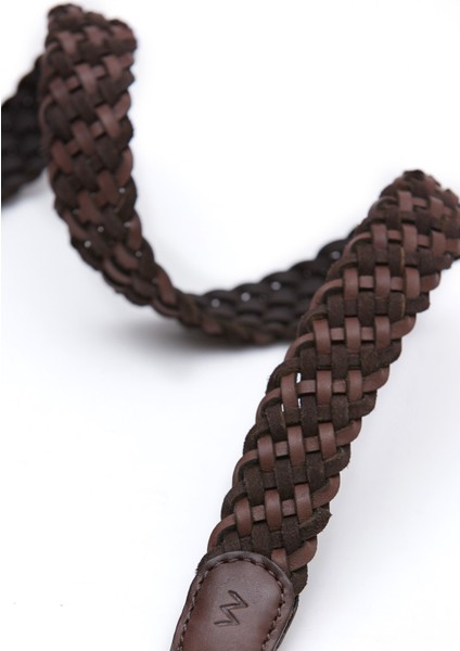 El Yapımı Koyu Kahverengi Örgü Deri Kemer fırsatları