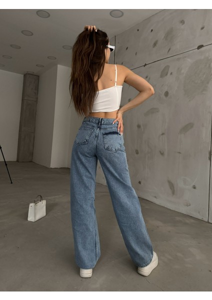 Kadın Açık Mavi Yüksek Bel Geniş Paça Bol,salaş Palazzo Jeans modelleri