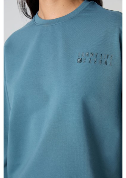 Orman Yeşili O Yaka Oversize Lastik Paça Kadın Eşofman Takım - 95287