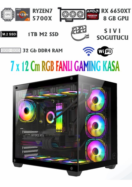 Aquarium Ryzen 7 5700X / 32GB Ram / 1tb M2 / RX6650XT 8gb Ekran Kartı Oyuncu Bilgisayarı