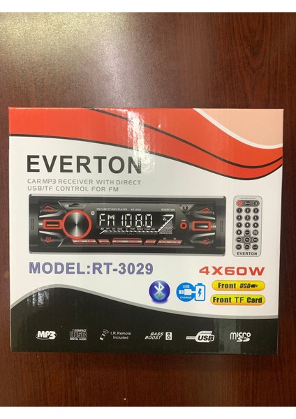 Bluetooth Everton RT-3029 Oto Müzik Seti 4X60 Çift USB Teyip 4X60 Watt 2 Yıl