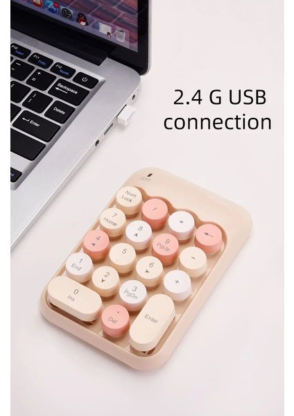 Rabbit Tech Renkli Daktilo Tarzı Vintage Kablosuz Wıreless Numeric Keypad 18 Tuşlu Sayısal Klavye Numpad