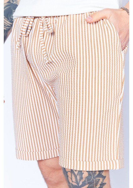 Camel Gofre Çizgili Jogger Beli Lastikli Erkek Şort | EES650453-0453 fırsatları