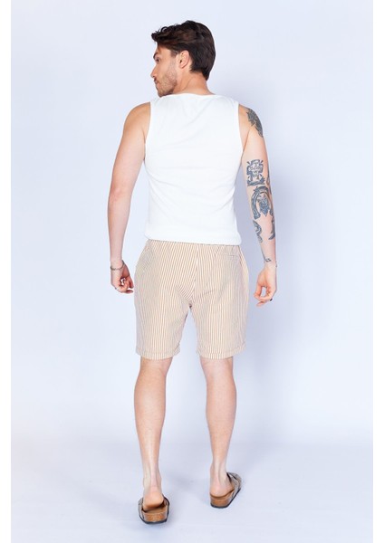 Camel Gofre Çizgili Jogger Beli Lastikli Erkek Şort | EES650453-0453 indirimleri