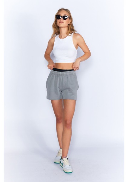 Eskitme/soluk Efektli Rahat Kesim Kadın Şort | Boyama Gri| EK100678854-8854 fırsatları