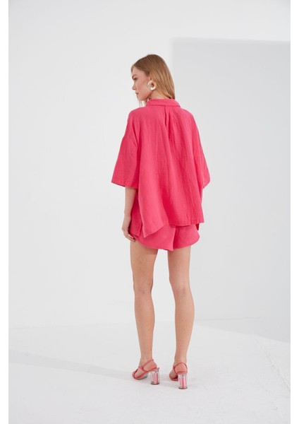 Fuşya Müslin Kadın Rahat Kesim Şort| EK1007205-7205 indirimleri