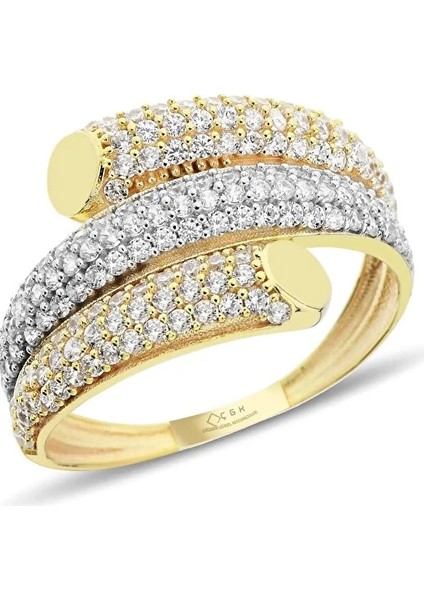 14 Ayar Taşlı Kaburga Altın Yüzük 14CGKYZK021