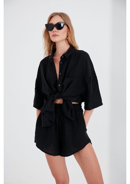 Siyah Müslin Kadın Rahat Kesim ŞORT-7205 modelleri